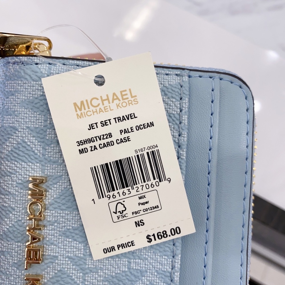 MICHAEL KORS Jet Set Medium Zip Around Card Case in pale ocean - Picture 3 of 7